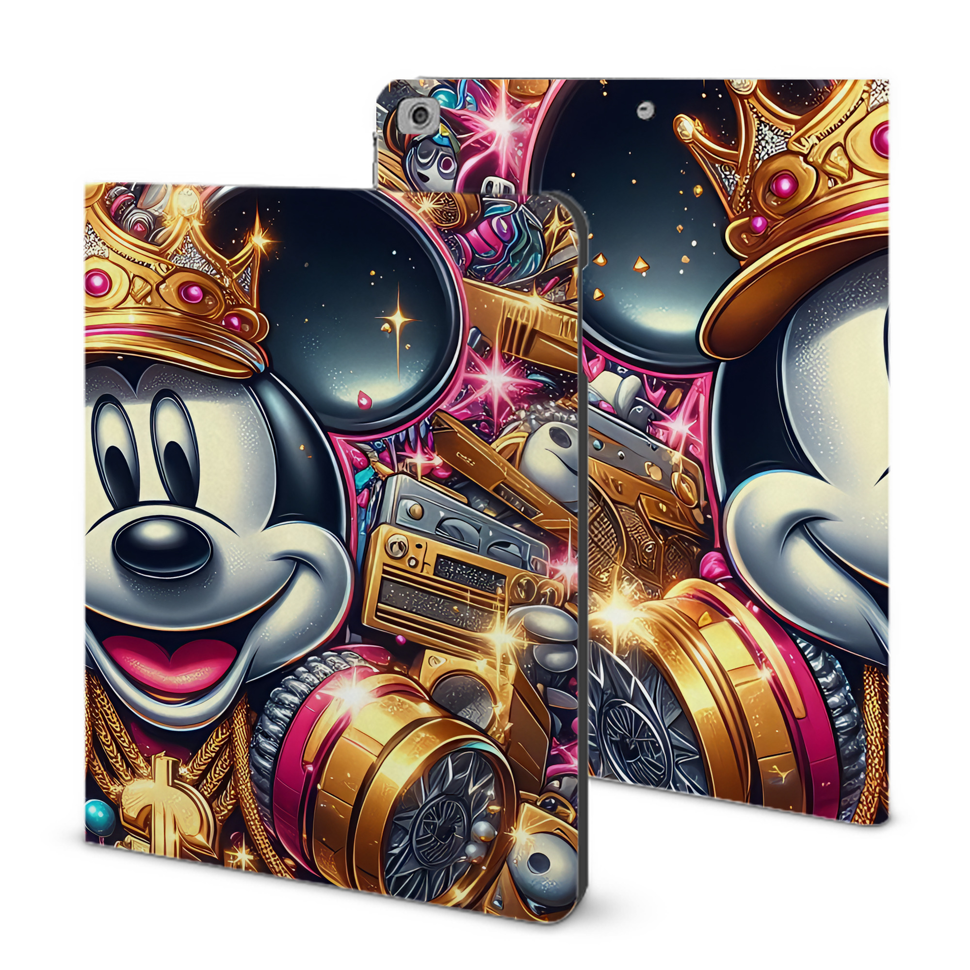 （画像用） ミッキーマウス Mickey Mouse IPad ケース ブック型 PUレザー TPU 耐衝撃 軽量 薄型 ペン収納なし 全面保護 IPad 各モデル対応